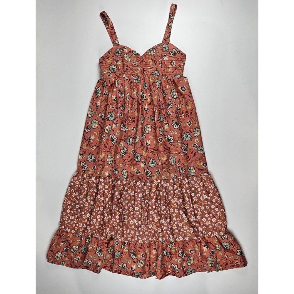 NWT Band Of The Free Coral Floral Midi Tiered Dress Boho Cottagecore Sweetheart